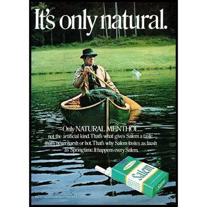 1971 Salem Menthol Cigarettes Vintage Print Ad Wood Canoe Fishing Wall Art Photo